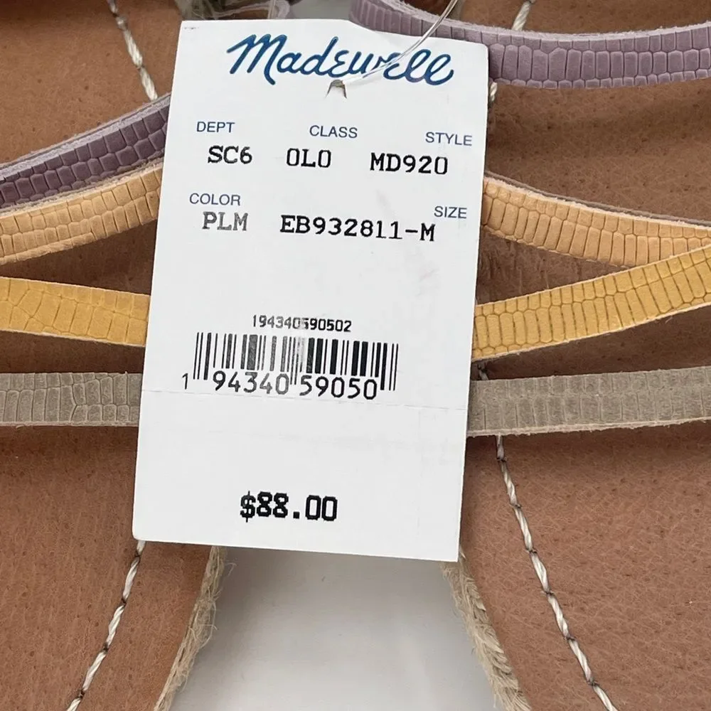 Madewell Sandal The Kathryn Espadrille‎ Slide in Leather Lilac Women Size 11 New